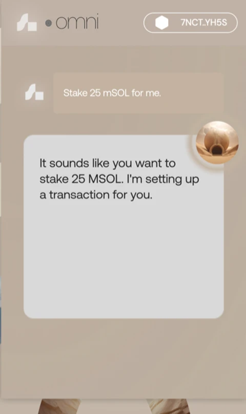 Omni narrow-screen conversational staking concept cropped from the original product campaign