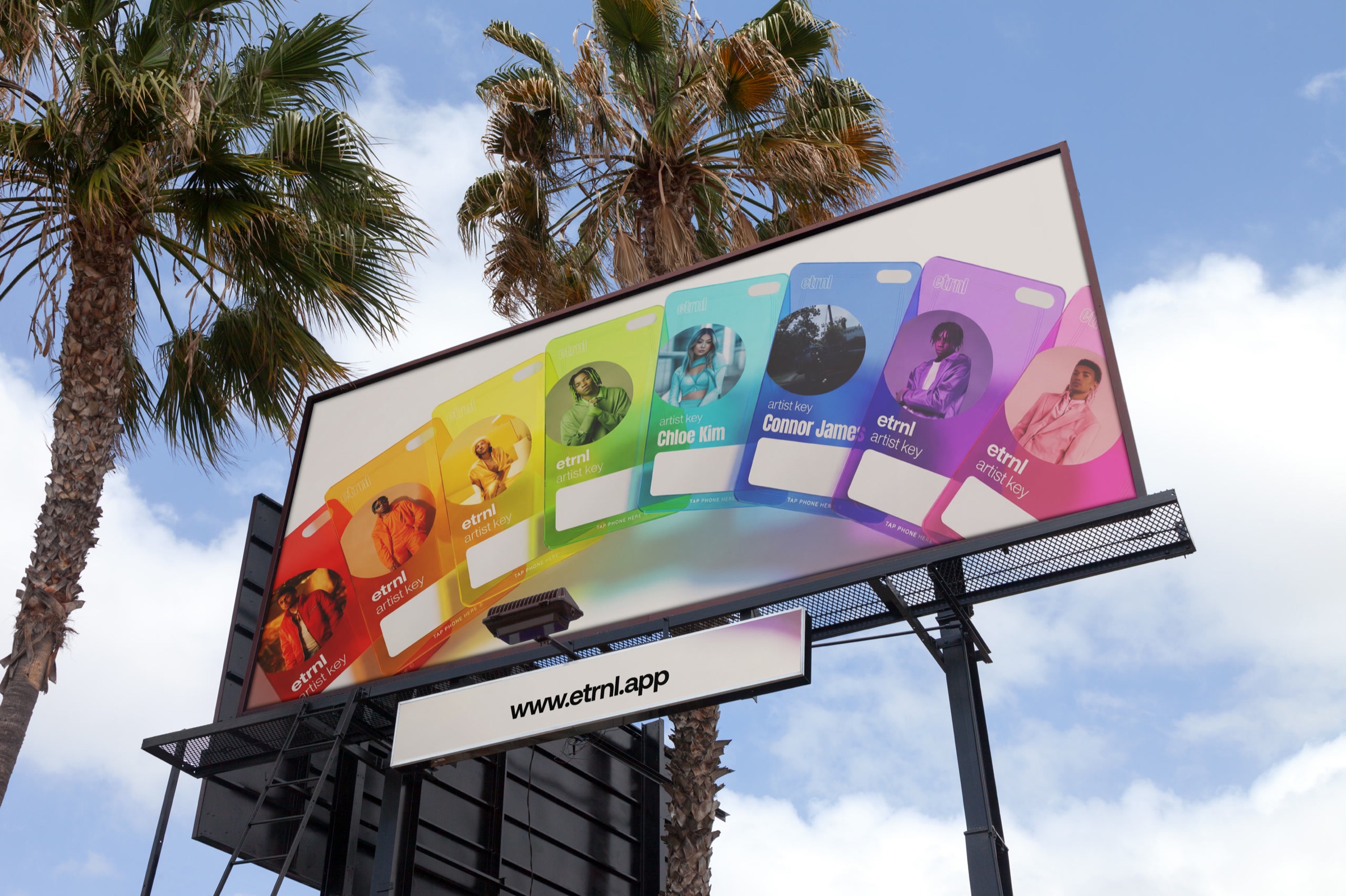 ETRNL artist cards on a billboard
