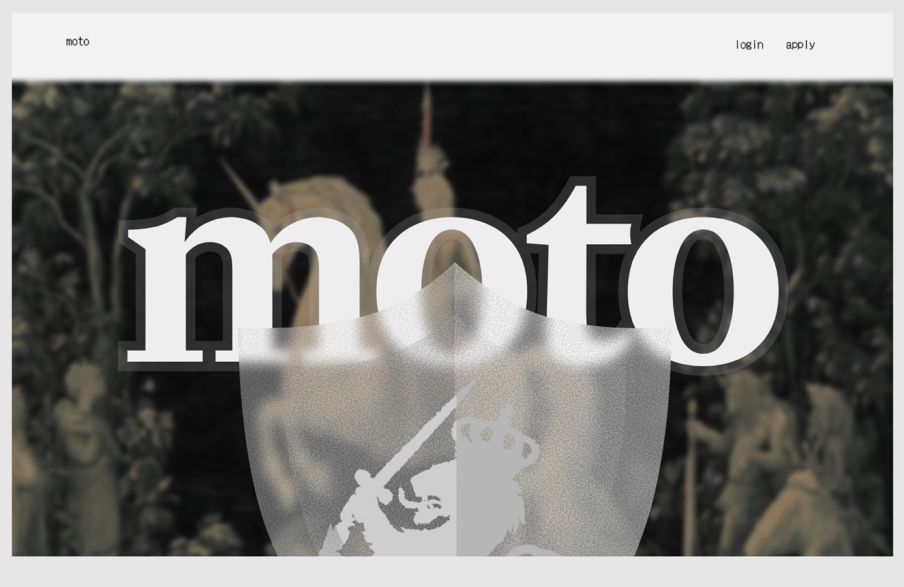 Moto wordmark over a Renaissance tapestry