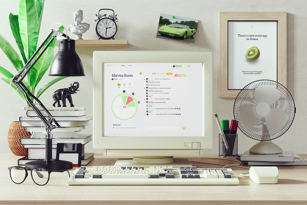 Kivo’s colorful interface staged in a sunlit desk scene