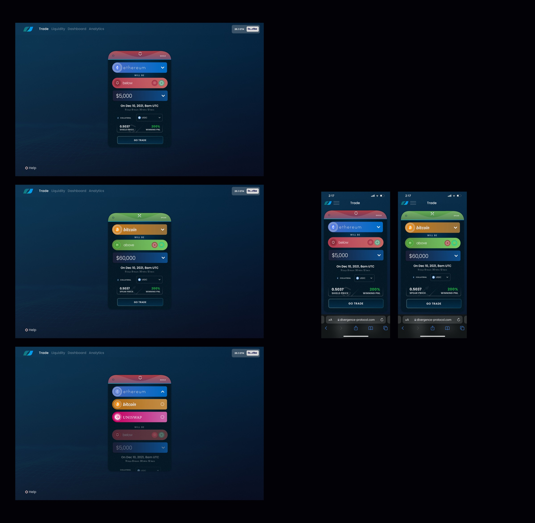 Divergence Protocol responsive options trading system across desktop and mobile