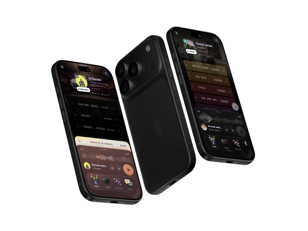 Casset’s Lil Durden and Connor James artist worlds presented on black phones